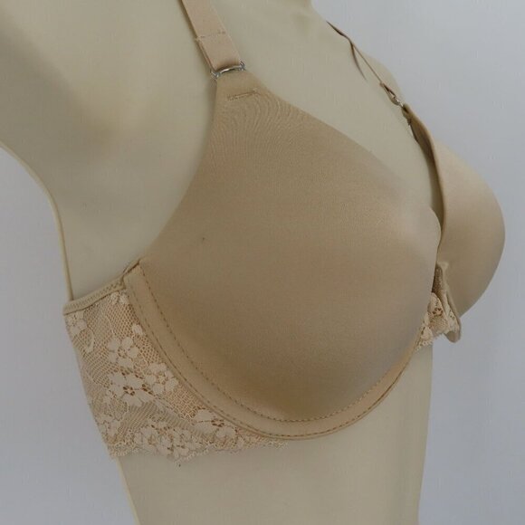 Maidenform 34B Beige Lace Front Closure Underwire Bra One Fab Fit Style 07112 - Picture 2 of 11